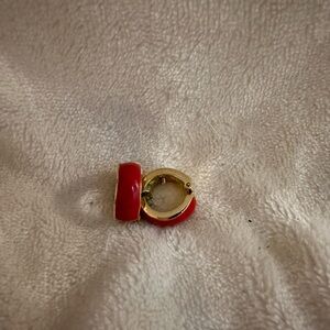 Vintage Monet Elegant Red and Gold Hoop Clip On Earrings